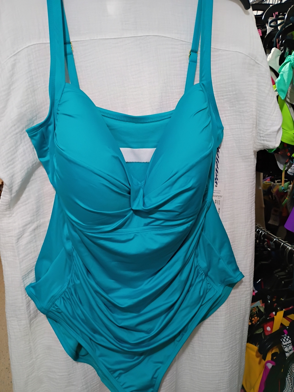 SONNET SHORES Twist-Front Teal Ruched Full Coverage One-Piece Swimsuit SIZE 24W - Picture 4 of 8